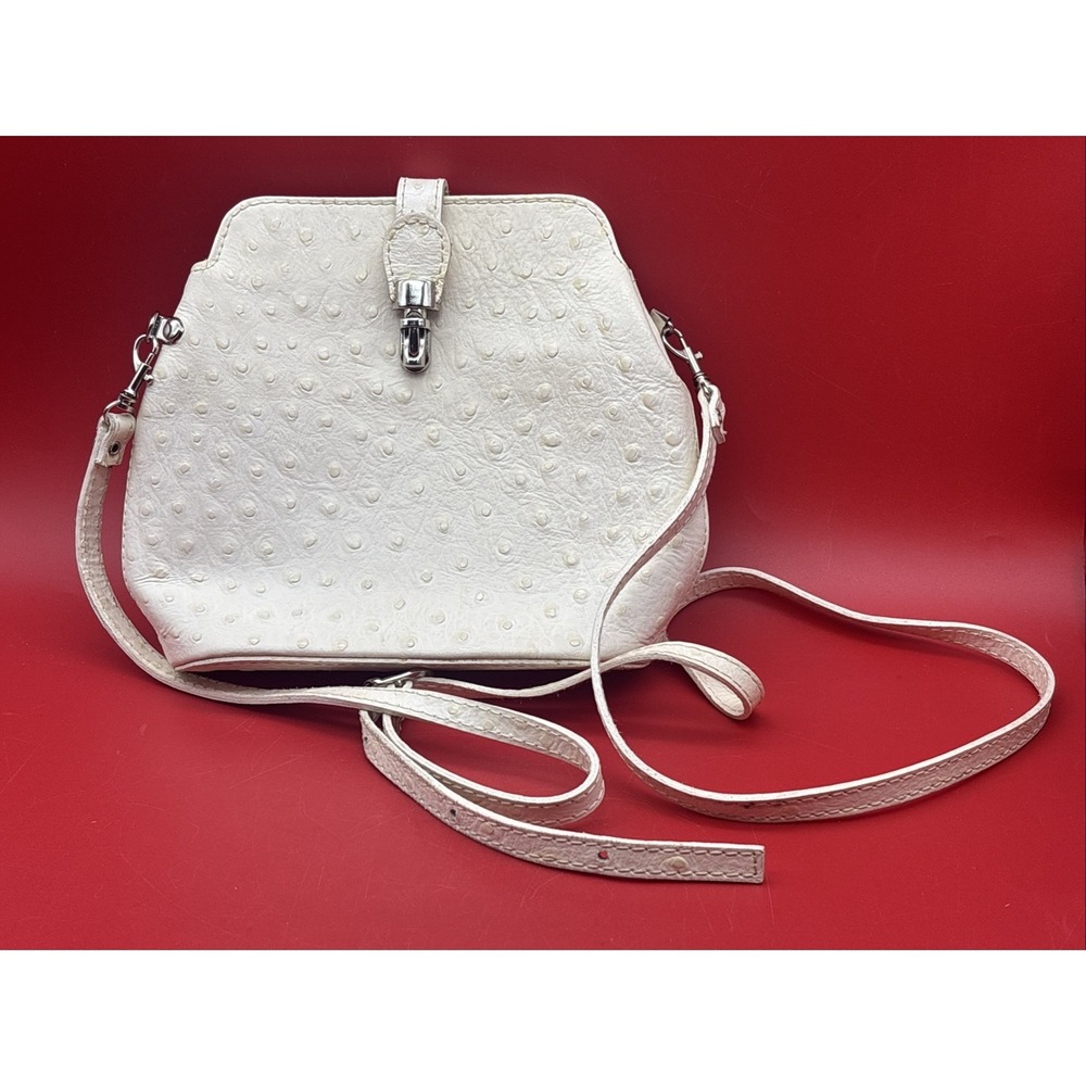 Ivory Ostrich Skin Effect bag w/Clasp Crossbody Purse Borse In Pelle Italy